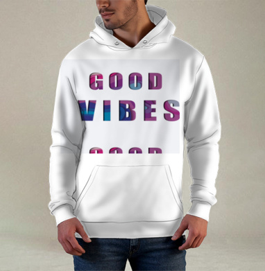 Позитивное Настроение Яркая Надпись GOOD VIBES, Худи / Мужская / С карманом / 3D