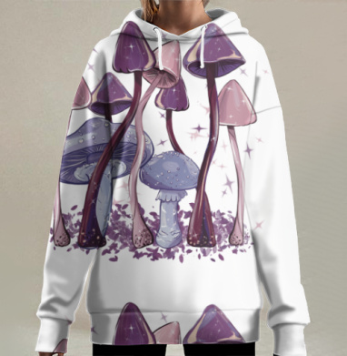 Волшебные грибы в сиреневых и розовых оттенках Алиса в стране чудес, Hoodie Long Oversize 3D