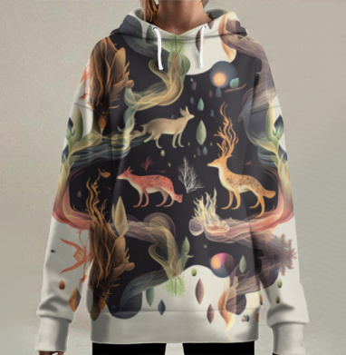 Мистический сюрреализм с этно-фольк мотивами, Hoodie Long Oversize 3D