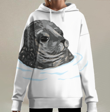 Спокойный Тюлень В Воде Тихий Взгляд, Hoodie Long Oversize 3D