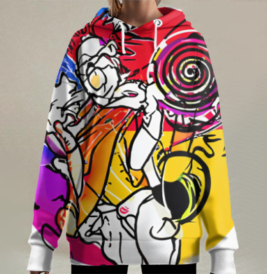 Яркий танцующий человек с леденцом радость хулиганство жизнь, Hoodie Long Oversize 3D
