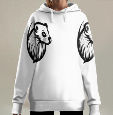 Черно серый профиль хорька крупным планом головой, Hoodie Long Oversize 3D