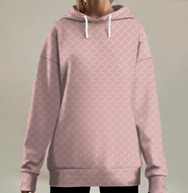 Минималистичный узор чешуйки бледно розовых тонах, Hoodie Long Oversize 3D