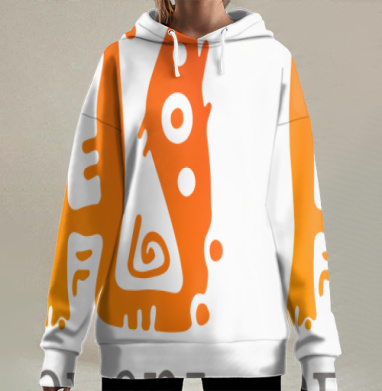 Абстрактный зверь в ярко оранжевых оттенках зверь, Hoodie Long Oversize 3D