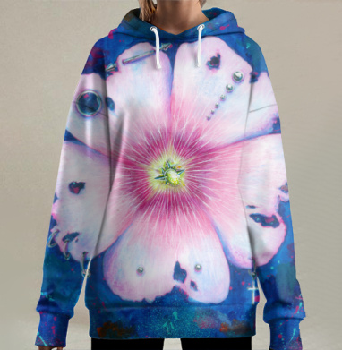 Цветок с пирсингом – контраст природы и бунта, Hoodie Long Oversize 3D