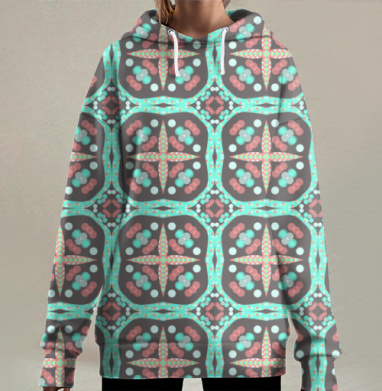 Медитативная звезда голубой розовыйоновый светящийся узор, Hoodie Long Oversize 3D