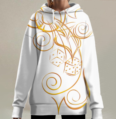Золотой Орнамент с Игральными Костями – Роскошный Декор, Hoodie Long Oversize 3D