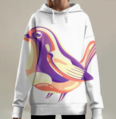 Яркая птичка в стиле поп-арт отдыхает на ветке, Hoodie Long Oversize 3D