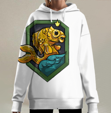 Золотая Рыба Королева Над Волнами, Hoodie Long Oversize 3D
