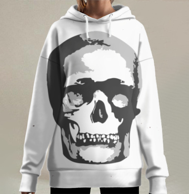 Серый череп минимализм мода современные одежды, Hoodie Long Oversize 3D