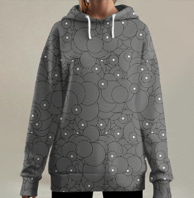 Бесшовный узор концентрических кругов с эффектом глубины, Hoodie Long Oversize 3D