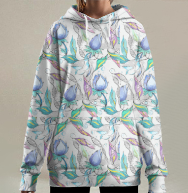 небесные цветы, Hoodie Long Oversize 3D