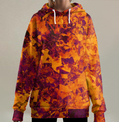 Осенние золотые листья абстрактная иллюстрация живые краски, Hoodie Long Oversize 3D