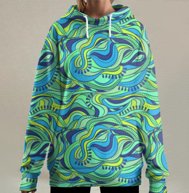 Абстрактные волны, Hoodie Long Oversize 3D