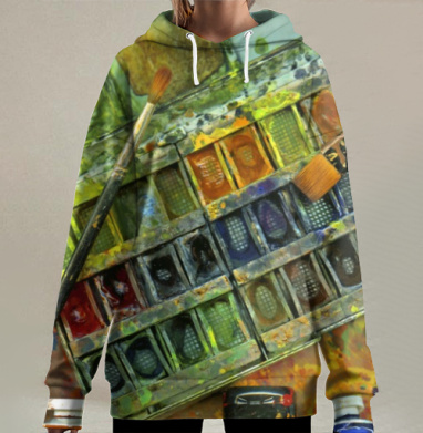 Акварель и кисти, Hoodie Long Oversize 3D