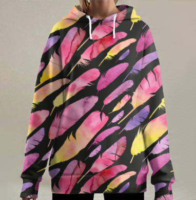 Акварельные перышки, Hoodie Long Oversize 3D