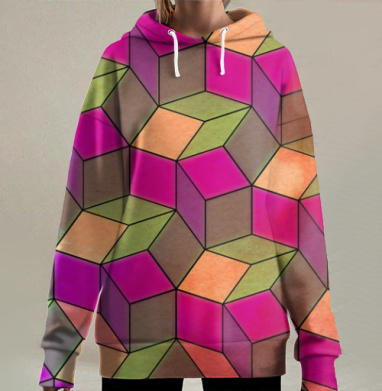 Акварельный узор, Hoodie Long Oversize 3D