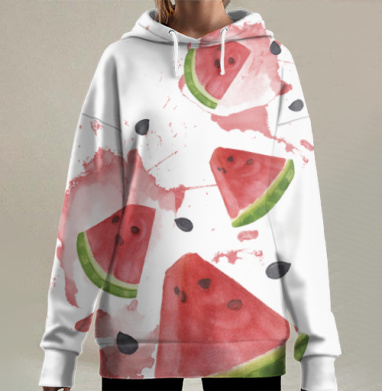 Яркие кусочки арбуза сочные свежие летние дольки, Hoodie Long Oversize 3D