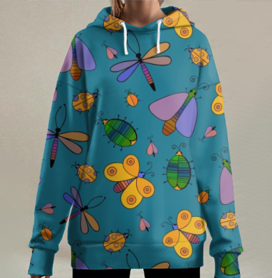 Бабочки и жуки текстура, Hoodie Long Oversize 3D