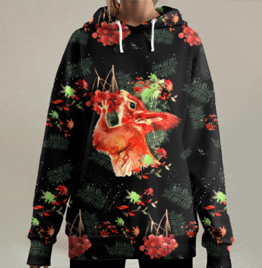 Белка с рябиной, Hoodie Long Oversize 3D