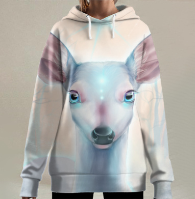 Белый олень в розовой дымке, Hoodie Long Oversize 3D