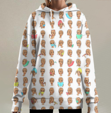 Блондинка, эмоции, белый фон, Hoodie Long Oversize 3D