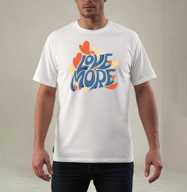 Яркая футболка с надписью Love More и сердцами, Футболка мужская REGULAR белая