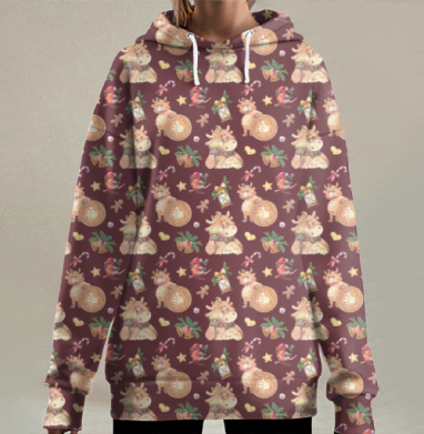 Веселая корова новогодний праздник уют праздник, Hoodie Long Oversize 3D