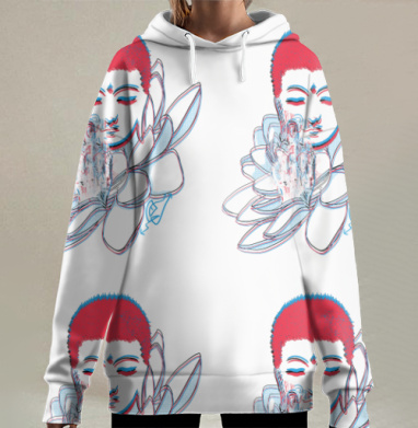 Будда в медитации на лотосе в 3D стиле, Hoodie Long Oversize 3D