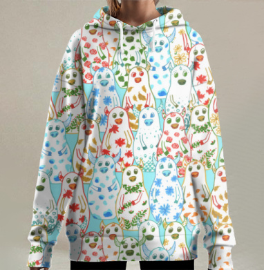 Медведь разноцветные узоры дружба единство, Hoodie Long Oversize 3D