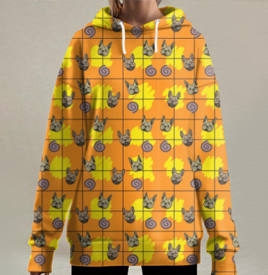 Яркий паттерн черепов с ветвями и спиралями, Hoodie Long Oversize 3D