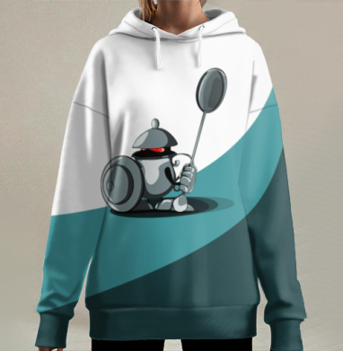Робот-чайник с ложкой – забавный воин кухни, Hoodie Long Oversize 3D