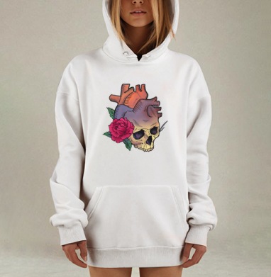 Сердце Череп Роза Любовь Жизнь Смерть, Hoodie Mjhigh Dig, оверсайз, утепленная