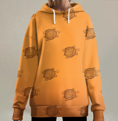Монохромный узор с графичной черепахой, Hoodie Long Oversize 3D