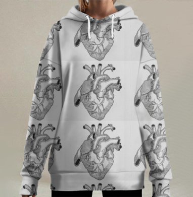 Декоративный узор с анатомическими сердцами, Hoodie Long Oversize 3D