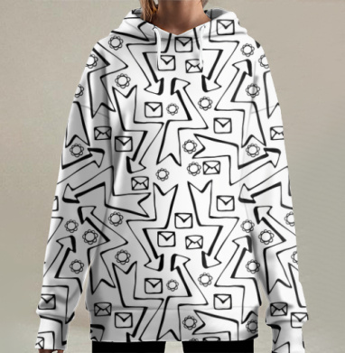 Черно-белые стрелочки, Hoodie Long Oversize 3D