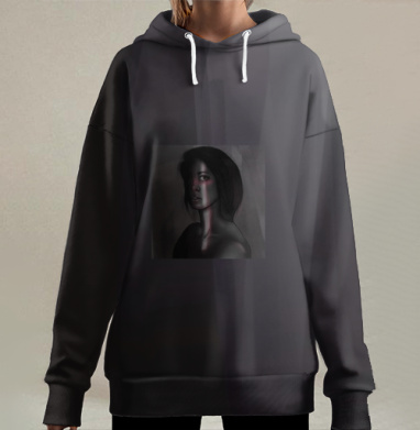 Девушка с лучом света на лице Монохромный портрет на фоне, Hoodie Long Oversize 3D