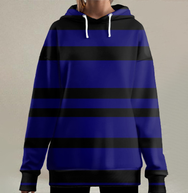 Абстрактные полосы синего и черного цвета, Hoodie Long Oversize 3D