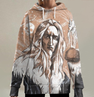 Мрачный Карачун со посохом вместо Деда Мороза, Hoodie Long Oversize 3D