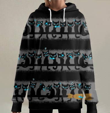 Чёрные котики, Hoodie Long Oversize 3D