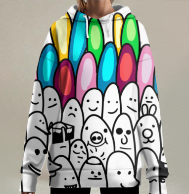 Веселая компания с радостным светом над головами, Hoodie Long Oversize 3D