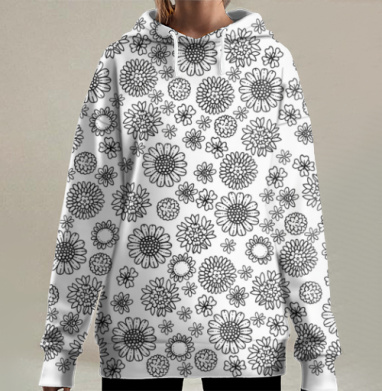 Цветочный орнамент, Hoodie Long Oversize 3D