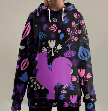 Цветочный петух, Hoodie Long Oversize 3D