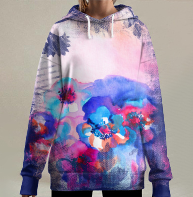 Цветы. Акварельный этюд., Hoodie Long Oversize 3D