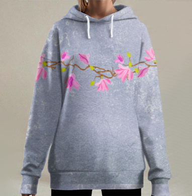 Ветвь Магнолии Цветение Нежность Жизни, Hoodie Long Oversize 3D
