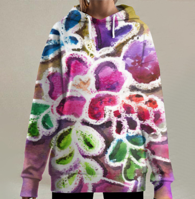Цветы в витражной технике, Hoodie Long Oversize 3D