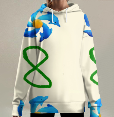 Круговорот голубых дельфинов и символ зелени бесконечности, Hoodie Long Oversize 3D