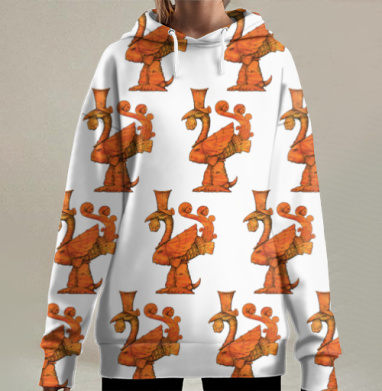 Фантастическое существо смешение человек и рыба оранжевый цвет, Hoodie Long Oversize 3D