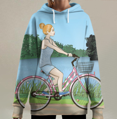 Девушка на велосипеде, Hoodie Long Oversize 3D
