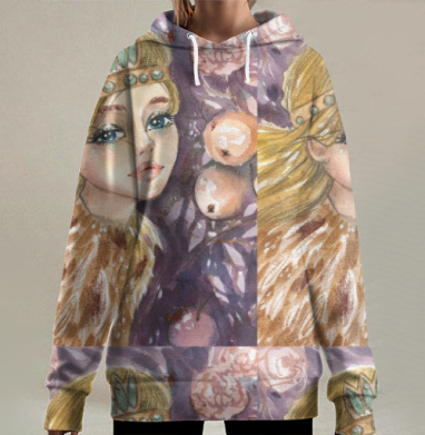 Волшебная дева с розами и короной из сказки, Hoodie Long Oversize 3D